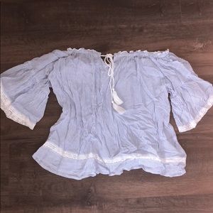Off the shoulder blue and white striped blouse!